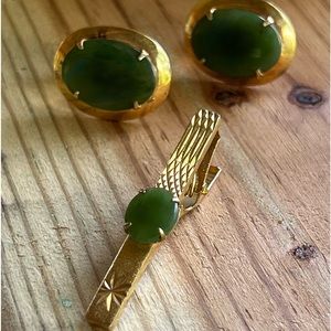 Jade cuff link and tie tack